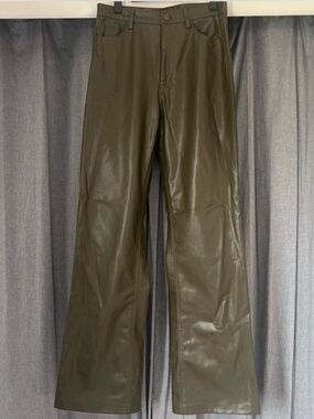 Olive Green Faux Leather Pants